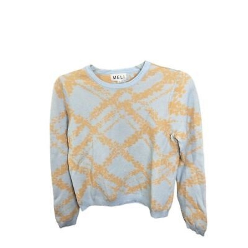 Meli Women's Large Checkered Knit Pullover Sweater Multicolor Casual Blue